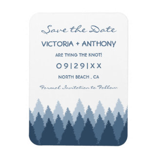 Blue Forest Range Woodland Bruiloft Save the Date Magneet