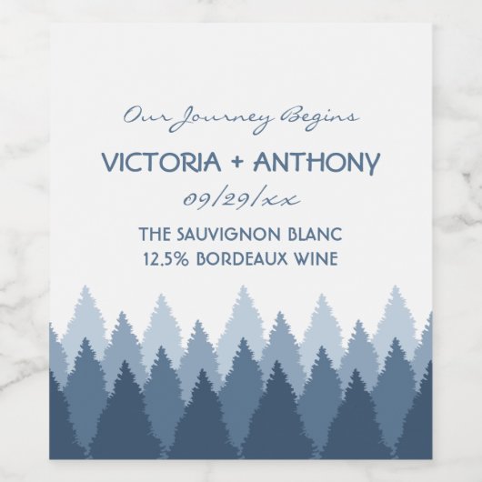 Blue Forest Range Woodland bruiloft Wijn Etiket (Enkel label)