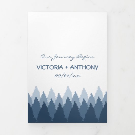 Blue Forest Range Woodland Wedding Suite Drieluik Uitnodiging (Cover)