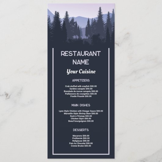 Blue Forest, Restaurant Slimline Menu (Voorkant)