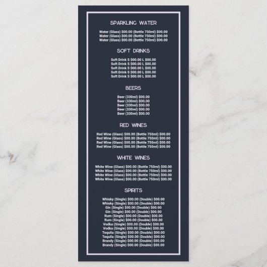 Blue Forest, Restaurant Slimline Menu (Achterkant)