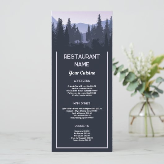 Blue Forest, Restaurant Slimline Menu (Staand voorkant)
