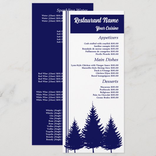 Blue Forest, Restaurant Slimline Menu (Voorkant / Achterkant)