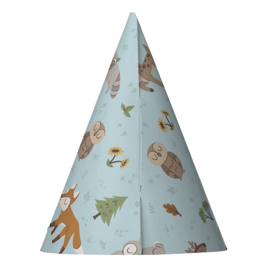 Blue Forest Woodland Critters Genderneutraal Feesthoedjes (Achterkant)