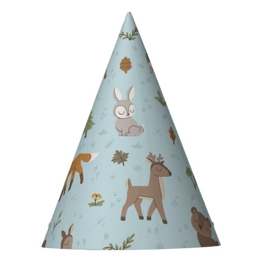 Blue Forest Woodland Critters Genderneutraal Feesthoedjes (Voorkant)