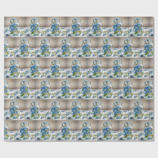 Blue Forget-me-not Bloemen in een pot Cadeaupapier (Vlak)