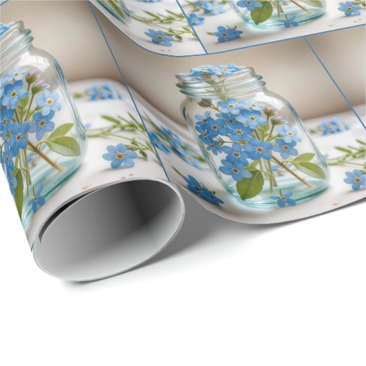 Blue Forget-me-not Bloemen in een pot Cadeaupapier (Rol Hoek)