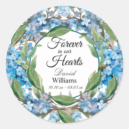Blue Forget Me Not Flowers begrafenis Ronde Sticker (Voorkant)