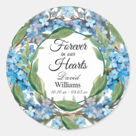 Blue Forget Me Not Flowers begrafenis Ronde Sticker