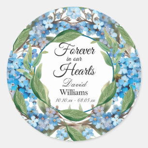 Blue Forget Me Not Flowers begrafenis Ronde Sticker