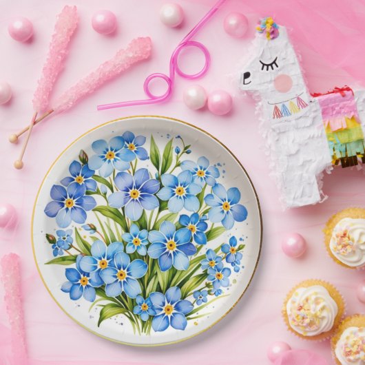 Blue Forget Me Not Flowers Elegant Papieren Bordje (Feest)