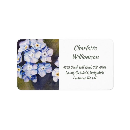Blue Forget-me-not Flowers in Waterverf Adres Etiket (Voorkant)