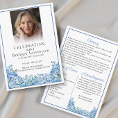 Blue Forget-me-not Pretty Memorial Service Funeral Programmakaart