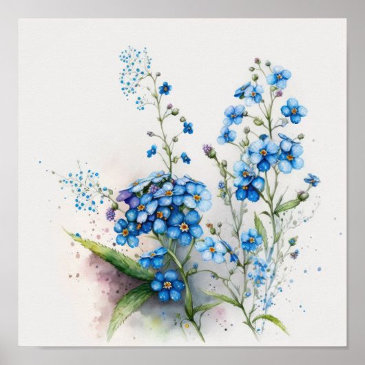 Blue Forget Me Nots Flower Art Print Poster (Voorkant)