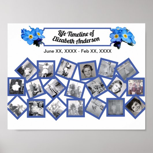 Blue Forget Me Nots Timeline Photo Collage Poster (Voorkant)