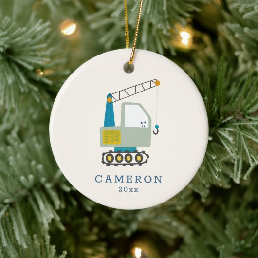 Blue Forklift Truck Art Persoonlijke naam Keramisch Ornament (Boom)