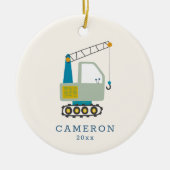 Blue Forklift Truck Art Persoonlijke naam Keramisch Ornament (Voorkant)