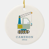 Blue Forklift Truck Art Persoonlijke naam Keramisch Ornament (Achterkant)