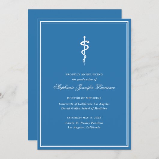 Blue Formal Medical School Afstuderen Aankondiging (Voorkant / Achterkant)