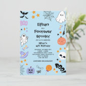 Blue Four Ever Spooky Ghost Halloween 4e verjaarda Kaart (Staand voorkant)
