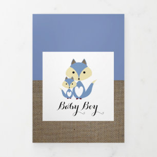 Blue Fox Burlap, 5 Photo Collage Baby Birth Drieluik Aankondiging