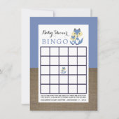 Blue Fox Burlap Baby shower Bingo Kaart (Voorkant)