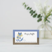 Blue Fox Burlap Baby shower Diaper Raffle Ticket Informatiekaartje (Staand voorkant)