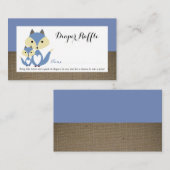 Blue Fox Burlap Baby shower Diaper Raffle Ticket Informatiekaartje (Voorkant / Achterkant)