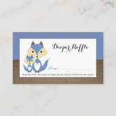 Blue Fox Burlap Baby shower Diaper Raffle Ticket Informatiekaartje (Voorkant)