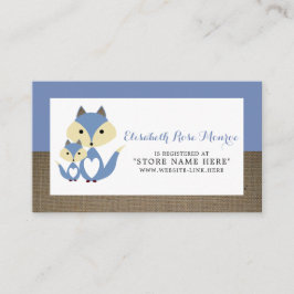 Blue Fox Burlap Baby shower Gift Registry Informatiekaartje