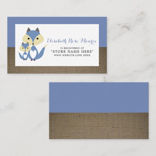 Blue Fox Burlap Baby shower Gift Registry Informatiekaartje (Voorkant / Achterkant)