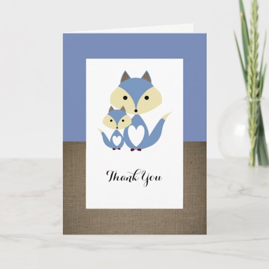 Blue Fox Burlap Baby shower Hartelijk dank Bedankkaart (Voorkant)