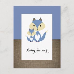 Blue Fox Burlap Baby shower Invitation Uitnodiging Briefkaart