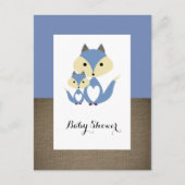 Blue Fox Burlap Baby shower Invitation Uitnodiging Briefkaart (Voorkant)