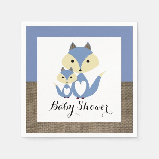 Blue Fox Burlap Baby shower Servetten (Voorkant)