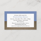 Blue Fox Burlap Baby shower Ticket Invitation Informatiekaartje (Achterkant)
