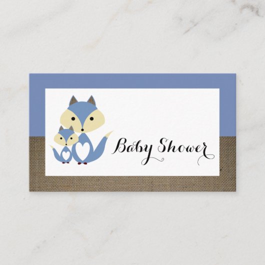 Blue Fox Burlap Baby shower Ticket Invitation Informatiekaartje (Voorkant)