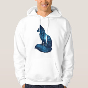 Blue Fox Double Exposure   Maanverlichte natuur ho Hoodie