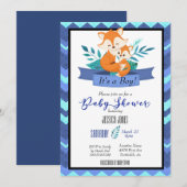 Blue Fox Het is een Baby shower-uitnodiging. Kaart (Voorkant / Achterkant)