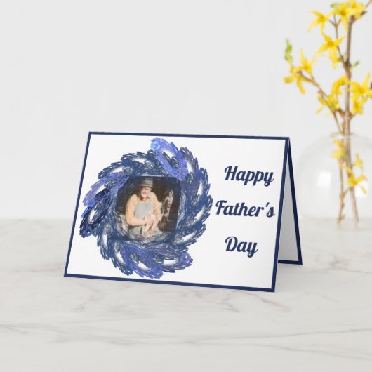 Blue Fractal Art Circle Lijst Happy Vaderdag Kaart (Gele Bloem)