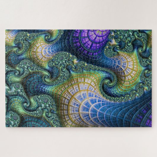 Blue Fractal Holographic Architecture Spirals Legpuzzel (Horizontaal)