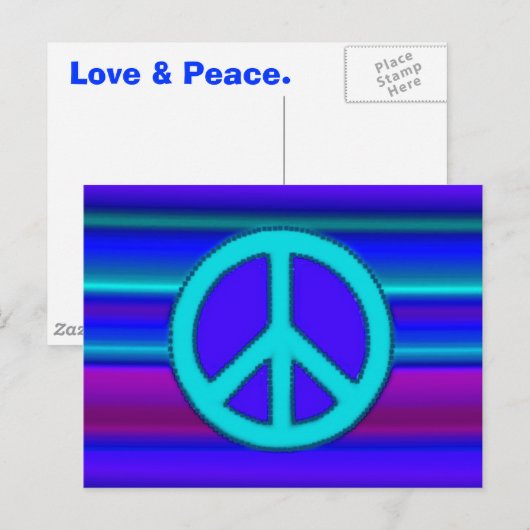 Blue Fractal & Peace Sign Fine Art Briefkaart (Voorkant / Achterkant)