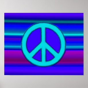 Blue Fractal & Peace Sign Poster