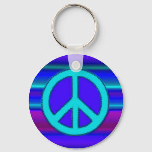 Blue Fractal & Peace Sign Sleutelhanger