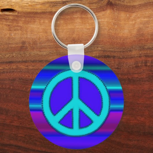 Blue Fractal & Peace Sign Sleutelhanger (Voorkant)