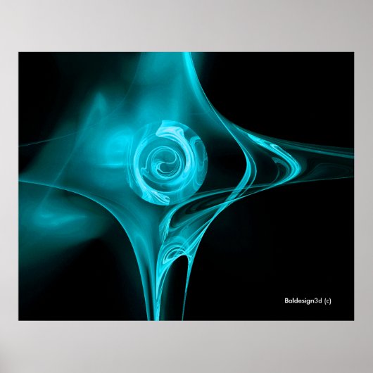 BLUE FRACTAL ROOS Turquoise Black Poster (Voorkant)