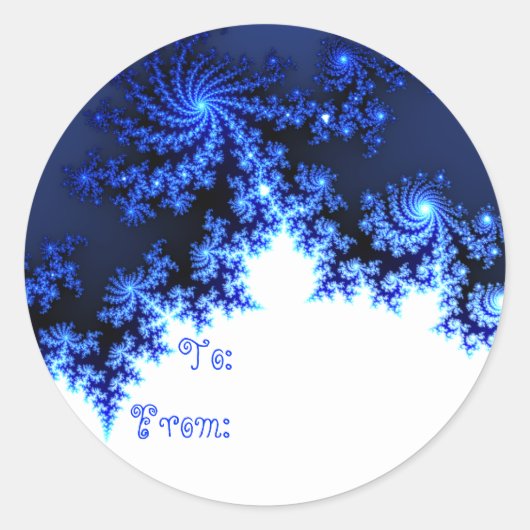 Blue Fractal Snowflake Gift Label (Voorkant)