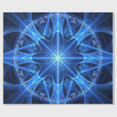 Blue Fractal Star Wrapping Paper Cadeaupapier (Vlak)