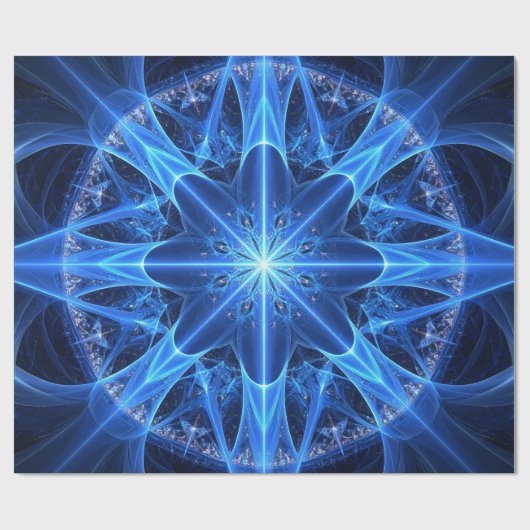 Blue Fractal Star Wrapping Paper Cadeaupapier (Vlak)