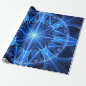 Blue Fractal Star Wrapping Paper Cadeaupapier (Uitgerold)